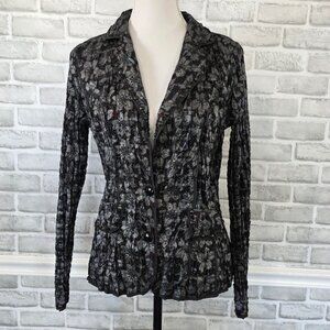 Alberto Makali Black Embroidered Eyelet Crinkle Cardigan Witchy Whimsigoth L *